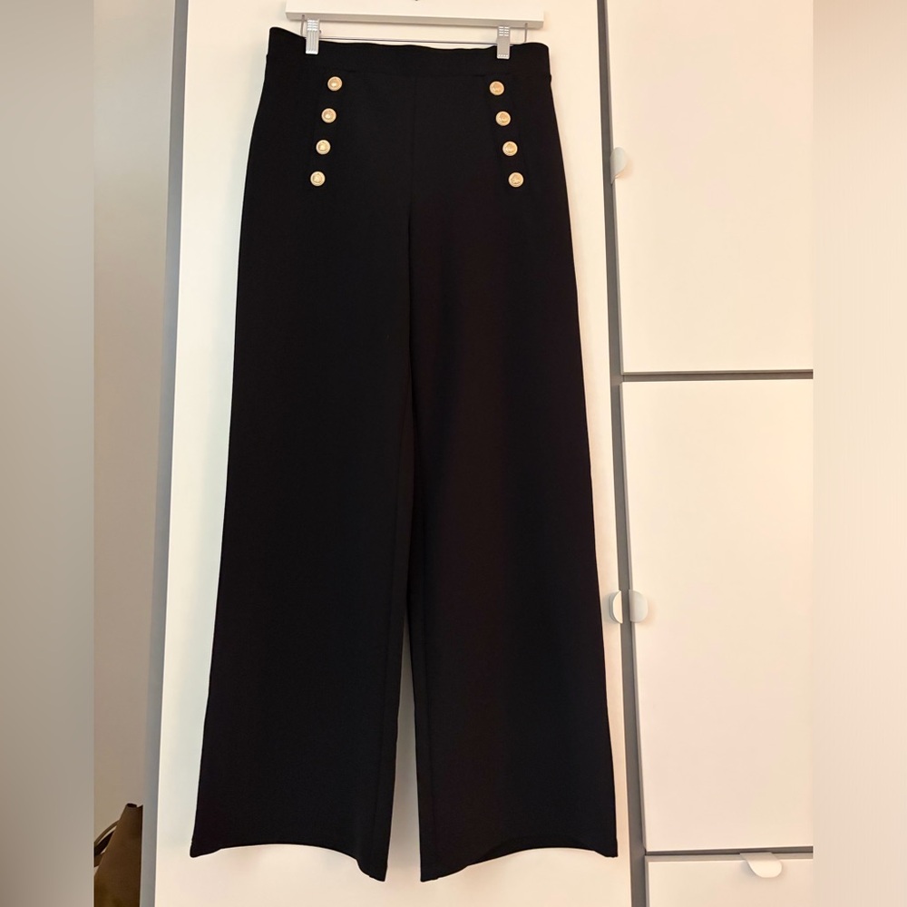 H&M Black Wide-Leg Sailor-Style Pants with Gold Buttons